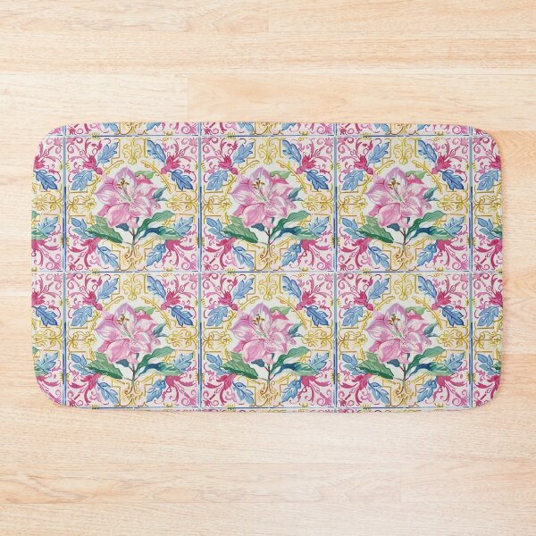 Item preview, Watercolor Pink Lily Portuguese Tile – Ornate Floral Vintage Pattern designed and sold by imaginefountain.