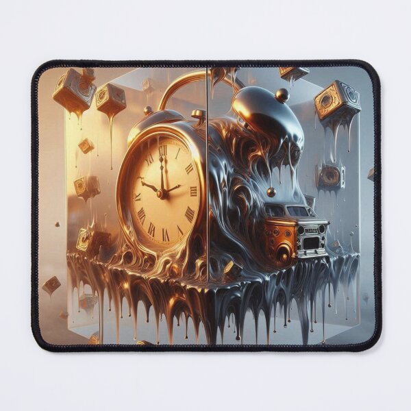 Item preview, Surreal Melting Clock Floating Over Cube – Dreamlike Abstract Art designed and sold by ashokreddy343.