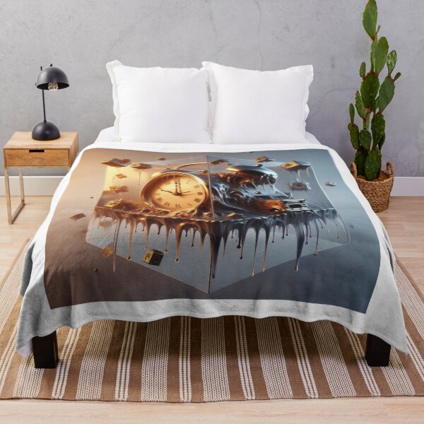 Item preview, Surreal Melting Clock Floating Over Cube – Dreamlike Abstract Art designed and sold by ashokreddy343.