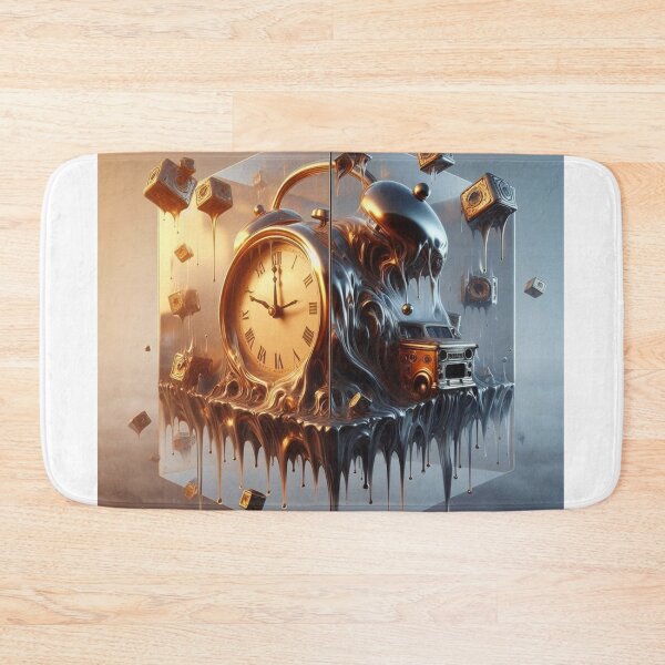 Item preview, Surreal Melting Clock Floating Over Cube – Dreamlike Abstract Art designed and sold by ashokreddy343.