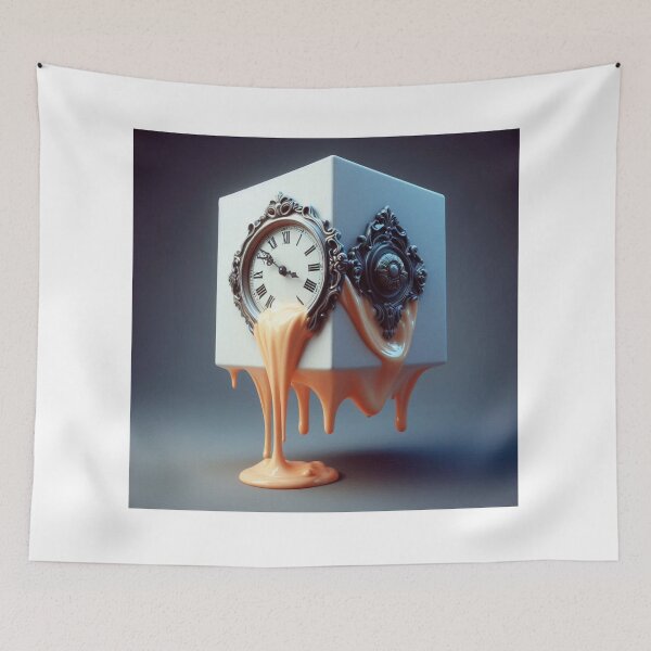 Item preview, Melting Surreal Clock – Floating Over Abstract Cube designed and sold by ashokreddy343.