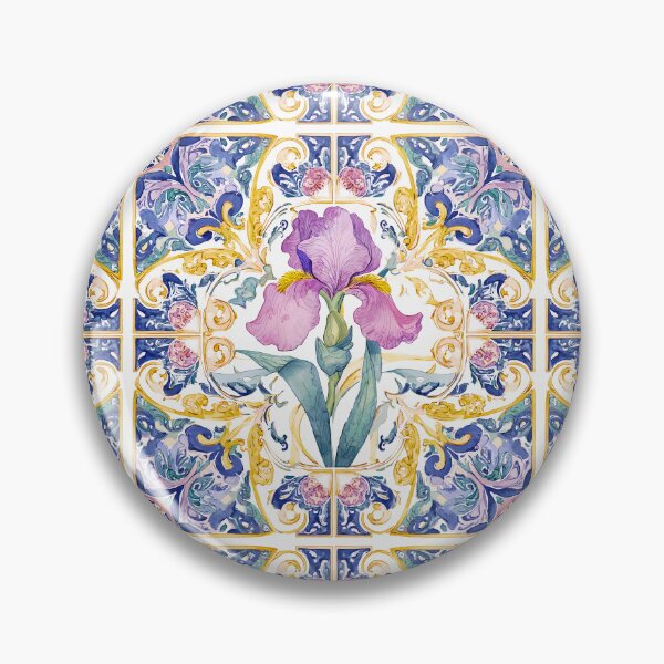 Item preview, Watercolor Iris Portuguese Tile – Ornate Floral Vintage Pattern designed and sold by imaginefountain.