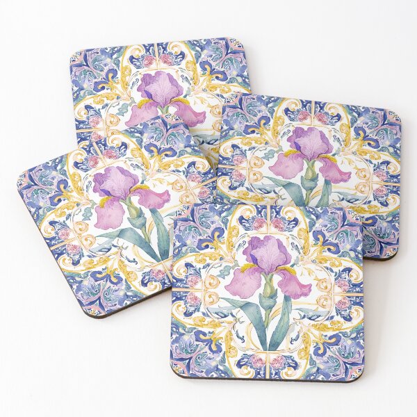 Item preview, Watercolor Iris Portuguese Tile – Ornate Floral Vintage Pattern designed and sold by imaginefountain.