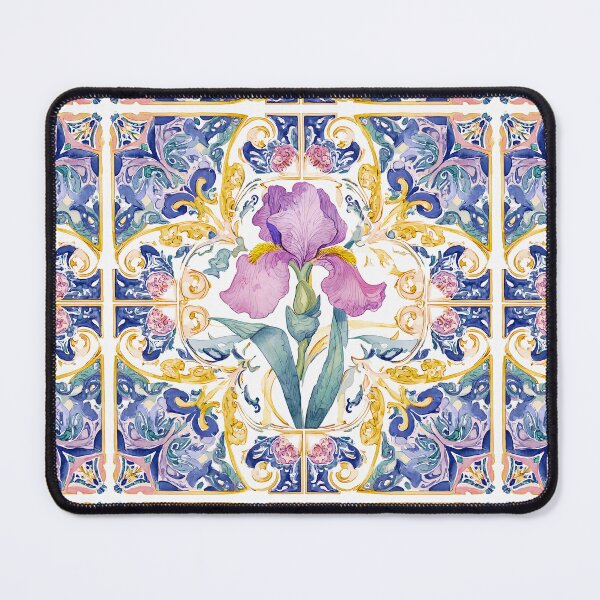 Item preview, Watercolor Iris Portuguese Tile – Ornate Floral Vintage Pattern designed and sold by imaginefountain.