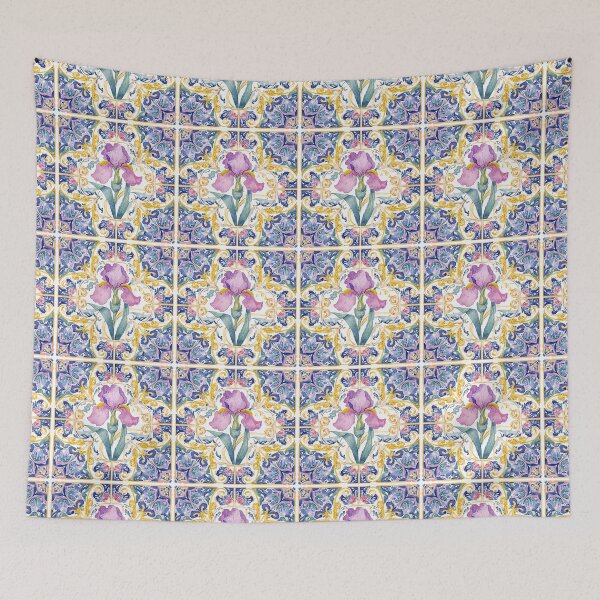Item preview, Watercolor Iris Portuguese Tile – Ornate Floral Vintage Pattern designed and sold by imaginefountain.