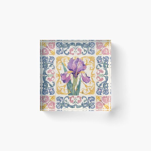 Item preview, Watercolor Iris Portuguese Tile – Ornate Floral Vintage Mosaic Pattern designed and sold by imaginefountain.