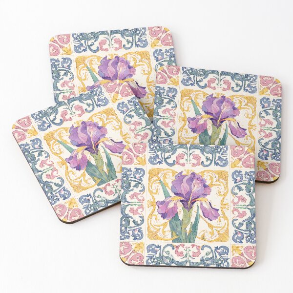 Item preview, Watercolor Iris Portuguese Tile – Ornate Floral Vintage Mosaic Pattern designed and sold by imaginefountain.