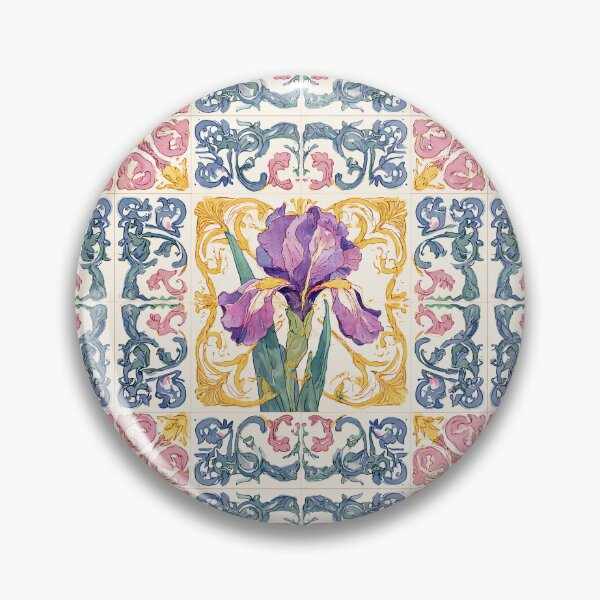 Item preview, Watercolor Iris Portuguese Tile – Ornate Floral Vintage Mosaic Pattern designed and sold by imaginefountain.