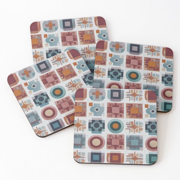 Item preview, A vibrant, geometric repeating pattern squares tiles wallpaper in blue, red, orange, and teal. designed and sold by Digital-Davinci.