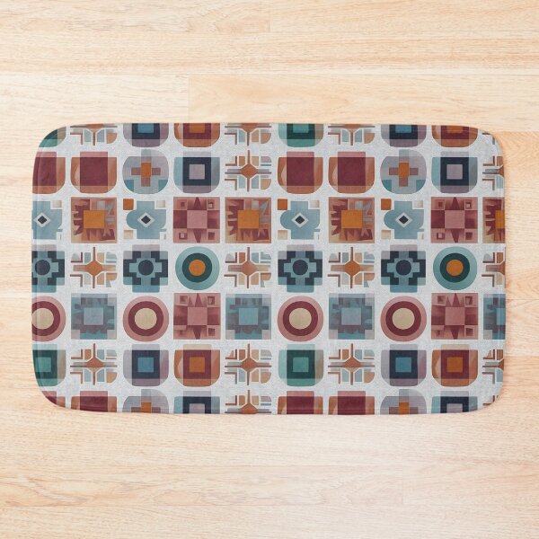 Item preview, A vibrant, geometric repeating pattern squares tiles wallpaper in blue, red, orange, and teal. designed and sold by Digital-Davinci.