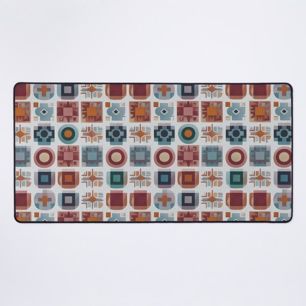 Item preview, A vibrant, geometric repeating pattern squares tiles wallpaper in blue, red, orange, and teal. designed and sold by Digital-Davinci.