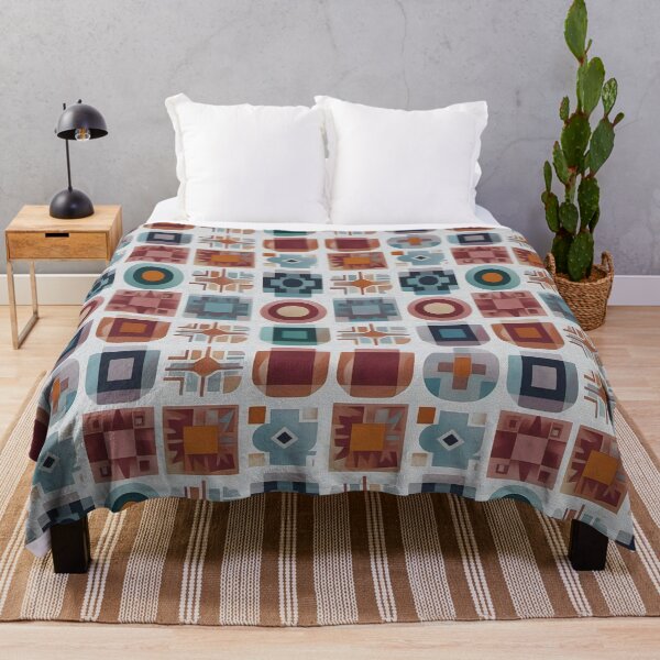 Item preview, A vibrant, geometric repeating pattern squares tiles wallpaper in blue, red, orange, and teal. designed and sold by Digital-Davinci.