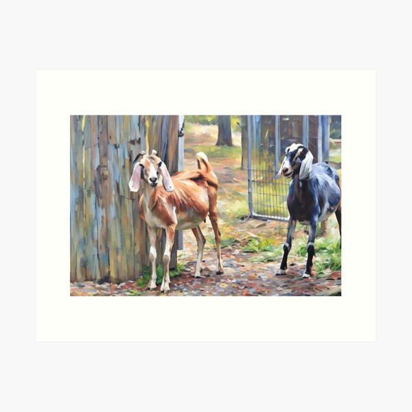 Item preview, watercolor blue moon and her sister Dakota Nubian goat family   designed and sold by RobynPeters1836.