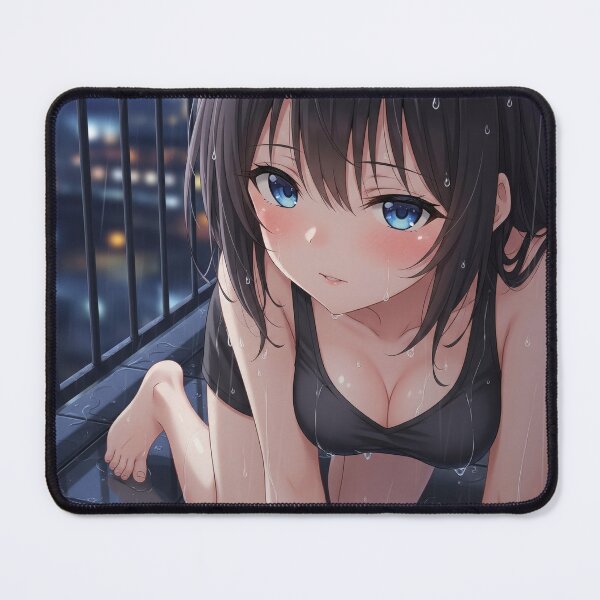 Item preview, A tiny Waiffu on a balcony in the pouring rain, looks sadly through her blue eyes designed and sold by GerwantSHOP.