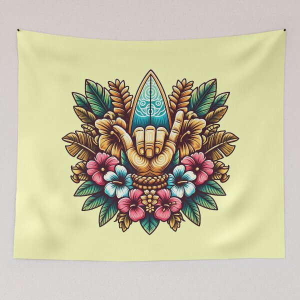 Item preview, Colorful Shaka Surf Design – Tropical Flowers and Surfboard designed and sold by Coffee Lifestyle.