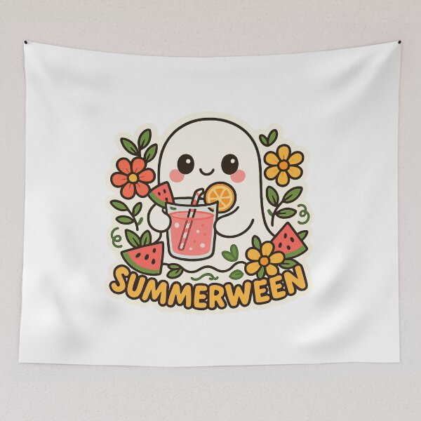 Item preview, Summerween Cute Ghost with Watermelon Drink designed and sold by Cute-Nature.
