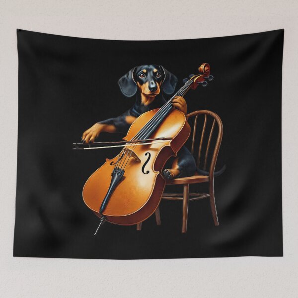 Item preview, Dachshund Playing Cello Player Dog Lover designed and sold by Kimberley King Art  King Art.