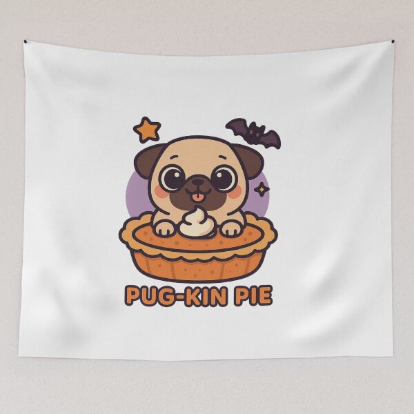 Item preview, Pug-kin Pie – Cute Halloween Pug in Pumpkin Pie Illustration designed and sold by Apple-Design369.