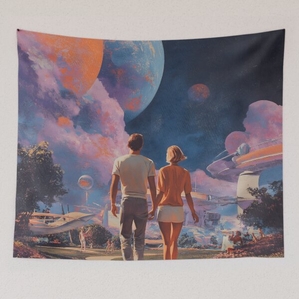 Item preview, Retro-futuristic walk under giant planets designed and sold by Velvetcosmonova.