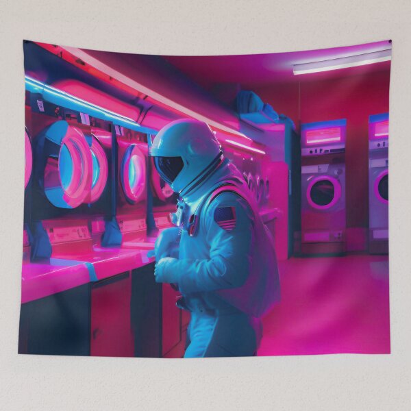 Item preview, The astronaut in the neon laundromat designed and sold by ICONICASTUDIO.