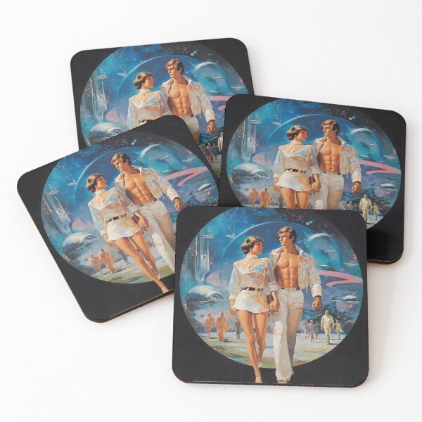 Item preview, Retro-futuristic couple on a cosmic walk designed and sold by Velvetcosmonova.
