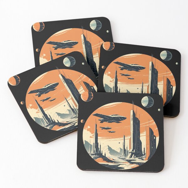 Item preview, Vintage Space Retro Sci-Fi City Planets Futuristic Starships designed and sold by SynizesisShop.