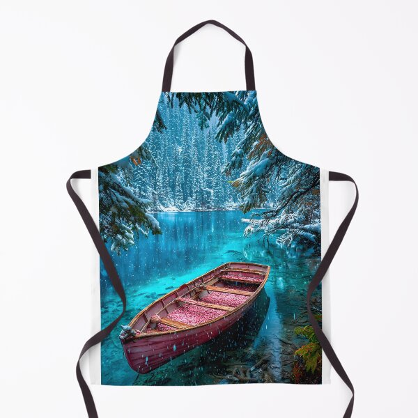 Item preview, Snowy Lake Scene with Boat in Serene Wilderness designed and sold by Artessie.