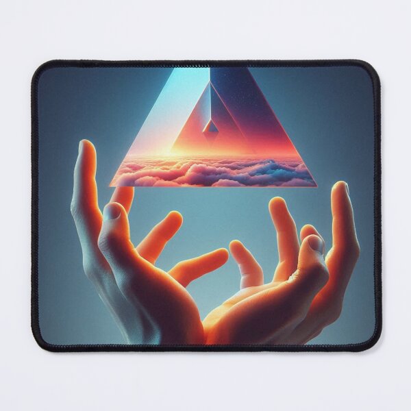 Item preview, Surreal Hands Holding Floating Triangle – Abstract Geometry Art designed and sold by ashokreddy343.