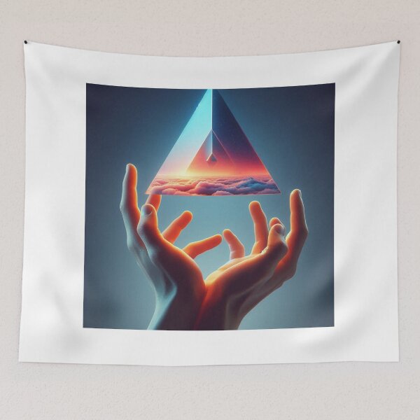 Item preview, Surreal Hands Holding Floating Triangle – Abstract Geometry Art designed and sold by ashokreddy343.