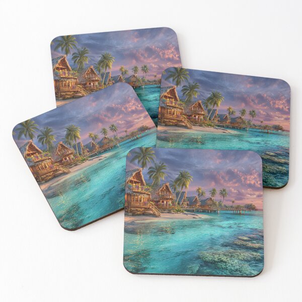 Item preview, Tropical Paradise: Overwater Bungalows at Sunset designed and sold by Artessie.