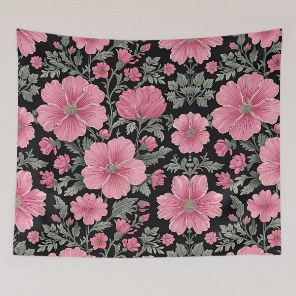 Item preview, Elegant Pink Floral Bloom on Black Aesthetic Background designed and sold by Rubeenas.