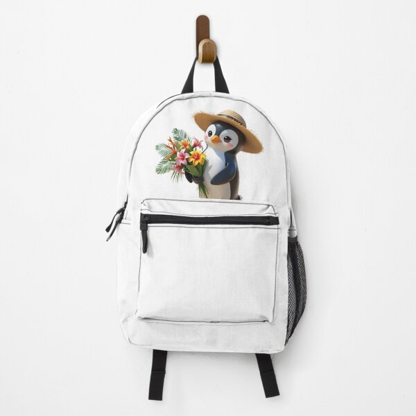 Item preview, Funny Penguin in a Straw Hat with Tropical Flowers designed and sold by BGHoneyPrints.