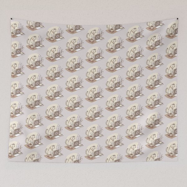 Item preview, Cute Cat with Coffee Working on Laptop with Islamic Patterns – Minimalist Study Artwork designed and sold by RAZ1995.