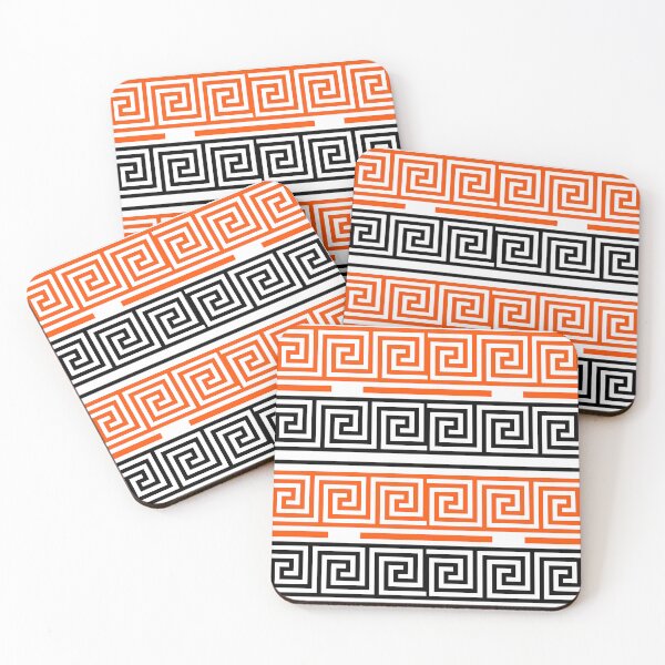 Item preview,  White Background Orange Black Greek Key Fret Design  designed and sold by PatternTitan.