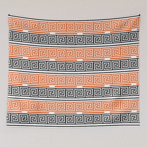 Item preview,  White Background Orange Black Greek Key Fret Design  designed and sold by PatternTitan.