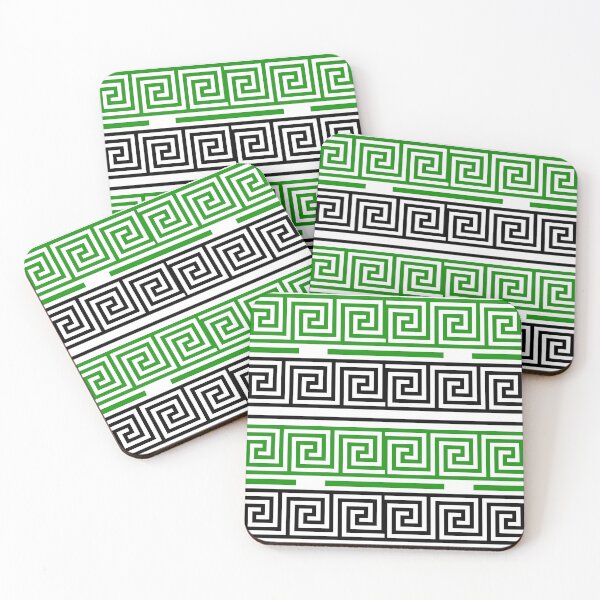 Item preview, White Background Green Black Greek Key Fret Design  designed and sold by PatternTitan.