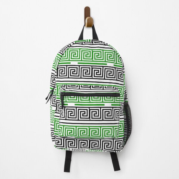 Item preview, White Background Green Black Greek Key Fret Design designed and sold by PatternTitan.