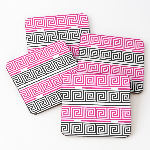 Item preview, White Background Pink Black Greek Key Fret Design  designed and sold by PatternTitan.