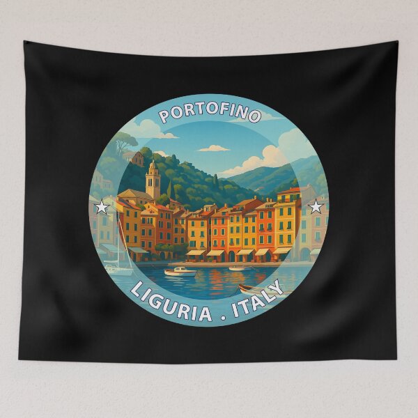 Item preview, Portofino Italy – Colorful Harbor - Iconic Landmark Travel vacation destination souvenir stamp  designed and sold by inkNext.