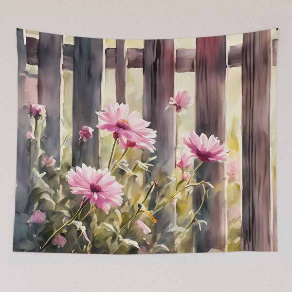 Item preview, Wooden Fence with Pink Flowers designed and sold by CalmnessbyChoice.