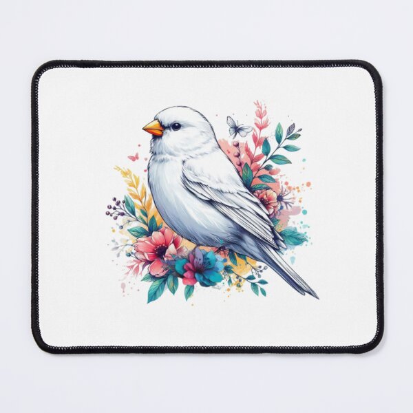 Item preview, A lovely, elegant, and graceful white canary with colorful leaves and flowers. designed and sold by Marcoshop10.
