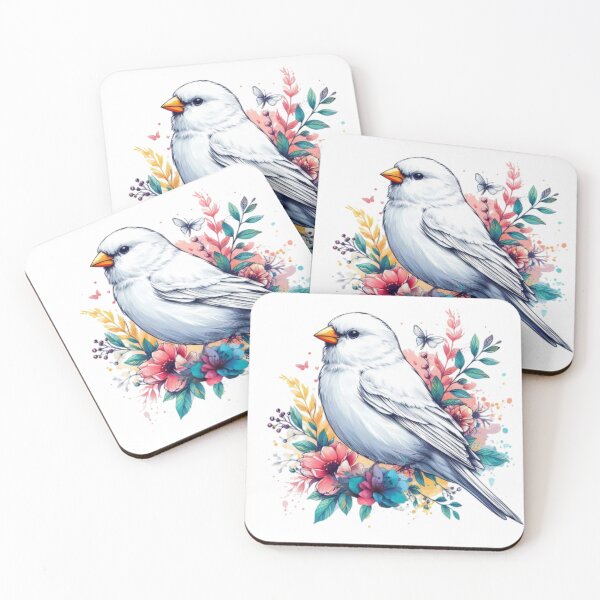 Item preview, A lovely, elegant, and graceful white canary with colorful leaves and flowers. designed and sold by Marcoshop10.