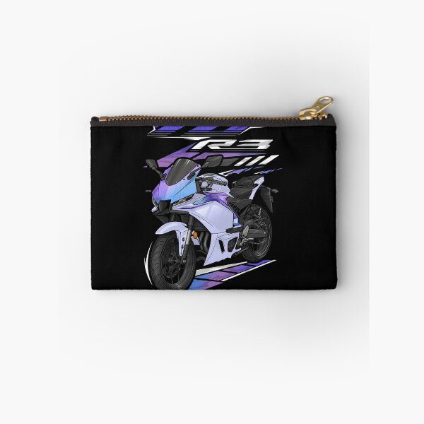 Aperçu de l'œuvre Yamaha YZF-R3 2025 (blanc lunaire et bleu nébuleuse) pour les motards créée et vendue par MotoApparelHub.
