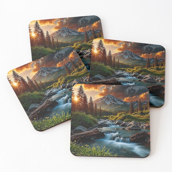 Item preview, Sunset on the mountain river designed and sold by PixelParadies.