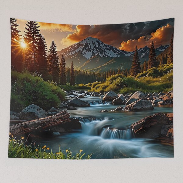 Item preview, Sunset on the mountain river designed and sold by PixelParadies.