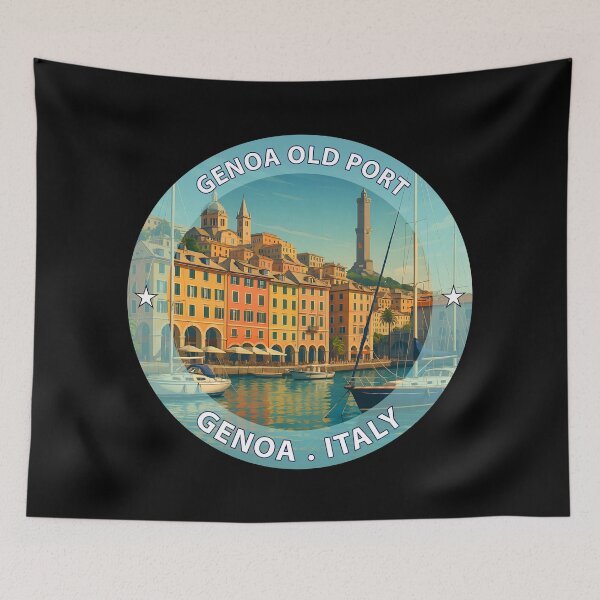 Item preview, Genoa Old Port Italy - Iconic Landmark Travel vacation destination souvenir art stamp designed and sold by inkNext.