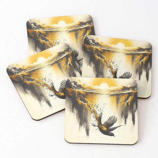 Item preview, Charcoal Gold Bird Diving, Ai Generated Art   designed and sold by ACC .