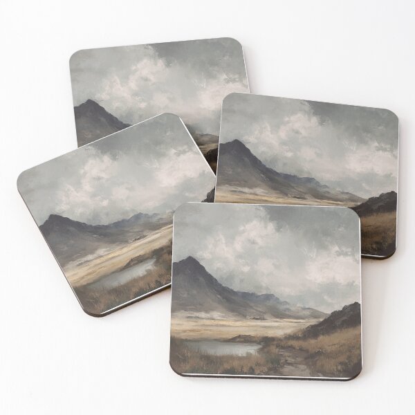 Item preview, Minimal mountain landscape painting dark hues designed and sold by Artania21.