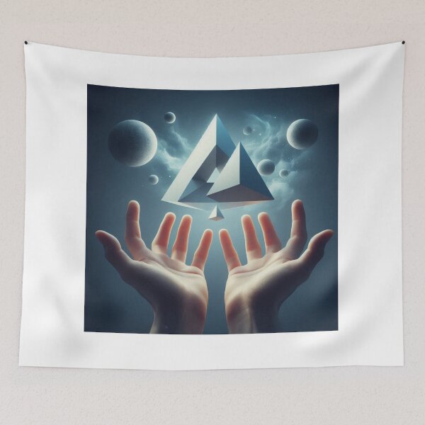 Item preview, Mystical Hands & Floating Triangle – Surreal Geometry Design designed and sold by ashokreddy343.