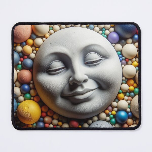 Item preview, Anthropomorphic Moon Face Over Spheres – Surreal Cosmic Art designed and sold by ashokreddy343.